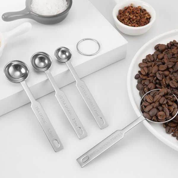 Spoon de mesure en acier inoxydable 4 PCS / Ensemble avec des cuillères à café de lait en poudre de condiments Scoop Set Table Voline de la cuisine Th1427