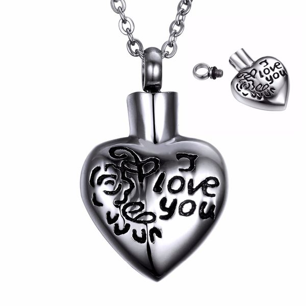 Médaillons en acier inoxydable bijoux commémoratifs coeur je t'aime lettres Openabe urne pendentif boîte cendres médaillon collier souvenir animaux urnes chaîne collier