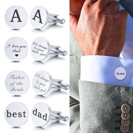 Roestvrijstalen manchetknopen heren op maat gemaakte bruiloft datum shirt manchet knop ronde clip llink beste man dad man cadeaus