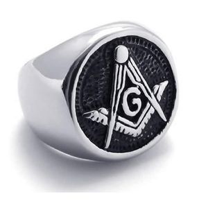 Roestvrij staal Heren Ring Klassieke Persoonlijkheid Retro Serie Freemaoson Masonic Silver Black Rings Gratis Mason Masonic Emblemen Sieraden Jewel