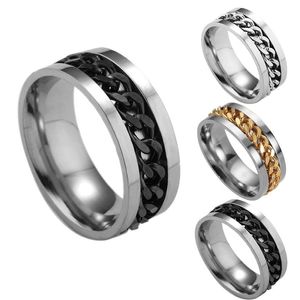 Acier inoxydable hommes Spinner anneaux boutique haut de gamme or noir chaînes en argent rotatif bague pour les femmes bijoux de mode en vrac