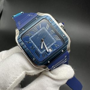 Reloj de acero inoxidable para hombre, esfera azul de 38,5mm, bisel azul, correa de caucho azul, reloj mecánico automático de buena calidad