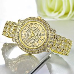 Acier inoxydable Hommes Femmes Montres Mode Brillant Plein Diamant Date Montre À Quartz Unisexe Montres Bing Bling Hip Hip Montre-Bracelet G2358