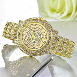 Relojes de acero inoxidable para hombres y mujeres, reloj de cuarzo con fecha de diamante brillante a la moda, relojes de pulsera Unisex, reloj de pulsera Bing Bling Hip Hip G269R