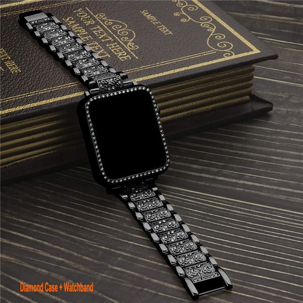 Bandas de malla de acero inoxidable compatibles con Apple Watch 49 mm 45 mm 44 mm 42 mm 41 mm 40 mm Mujeres Bling Funda protectora de diamante de cristal Correa de malla iwatch Series 8 7 6 / SE / 5/4 3 2 1