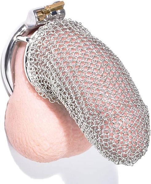 Pénis en mailles en acier inoxydable Rague de chasteté mâle, chaîne de maille métallique flexible Cage de pénis de bite conçue pour les jouets sexuels masculins adultes.(45 mm)