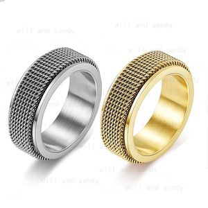 Anneaux de décompression rotatifs de bande d'anneau de maille d'acier inoxydable pour les hommes femmes hiphop mode bijoux fins