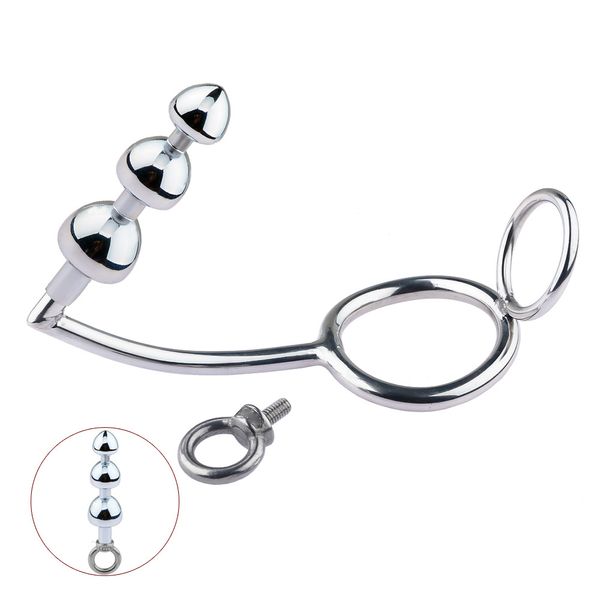 Gancho anal de metal de acero inoxidable Dilatador Consolador Masajeador de próstata Anillo para el pene Butt Plug Chastity Lock Fetish Gay Sex Toys J1917