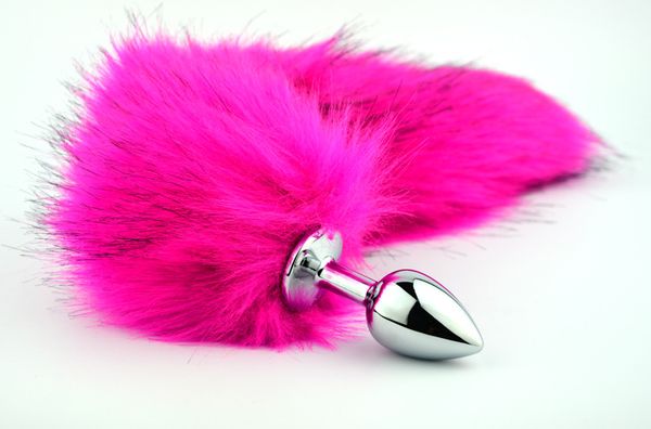 Tapón anal de metal de acero inoxidable Fox Tail Juguetes sexuales para adultos Tapones anales Coplay Anal Tail Rose Red / Black Fox Tial Sex Products q0506