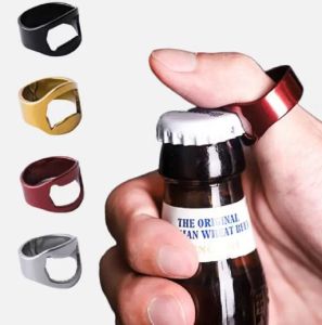Acero inoxidable Metal dedo pulgar anillo abridor de botellas de cerveza Bar pub herramienta