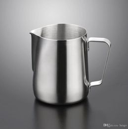 Roestvrijstalen melkschuim kruik 5 7 12 20oz Melkcrème Koffie Creamer Latte Art Art Ribing Pitcher Cappuccino Pull Flower Cup 1001600