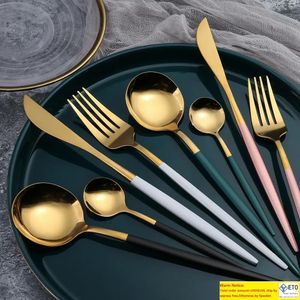 Roestvrijstalen spiegel tafelwerk gouden mes messen maaltijd lepel vork thee lepel flatware simpel voortreffelijk western diner bestek serviesgoed