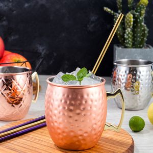 Tasse Mule de moscou en acier inoxydable, en cuivre martelé, Type tambour, tasses à bière, tasse à café, verre d'eau, verres à boissons, WQ180-WLL