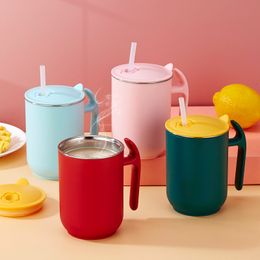 Tasse en acier inoxydable avec couvercle et poignée, gobelet de voyage à Double paroi, tasse à bière sans BPA avec doublure en plastique 500ml