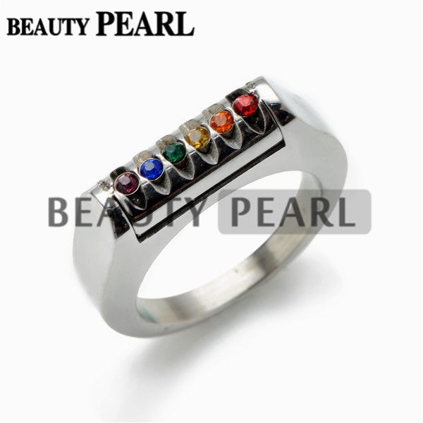 Bague arc-en-ciel en pierre CZ multicolore en acier inoxydable, pour bagues de mariage unisexes, gays et lesbiennes, fierté LGBT, fiançailles