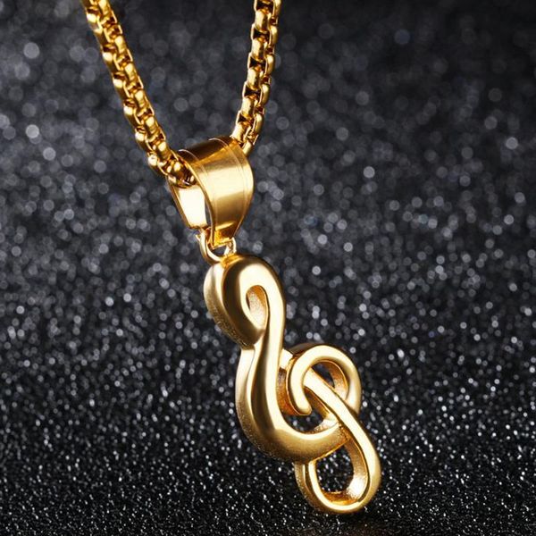 Collar de collar de nota musical de acero inoxidable 18k Gold Music Symbolos Símbolo para hombres Hip Hip Hop Fine Fashion Jewelry
