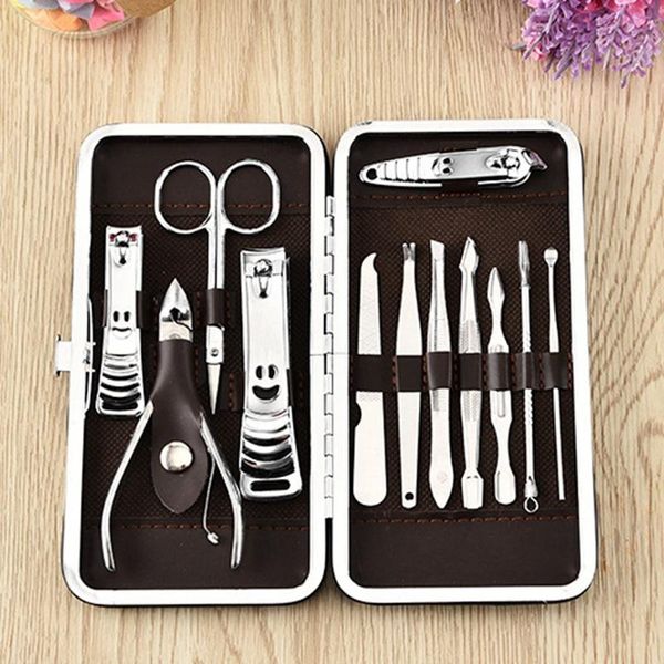 Ensemble de manucure à ongles en acier inoxydable Case en cuir Outils de soin des ongles set de Manicura de Unas Protable Travel Home Personal Nail Manucure Set