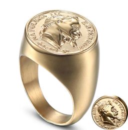Stainless Steel Napoleon Head Sculpture Ring Gold Solid Men USA Standard Size 7891011121314 Three Dimensional Letter Extra 1561661