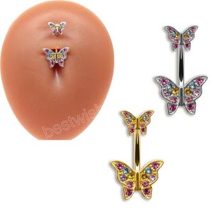 Piercing para el ombligo de acero inoxidable, anillos para el vientre de danza azul y rosa, Piercing para el cuerpo, joyería, anillo para el ombligo de mariposa para mujeres y niñas