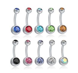 Nombril en acier inoxydable Stud Bell Button Anneaux Zircons Belly Ring Body Piercing Bijoux 12 Couleurs 12pcslot7961152