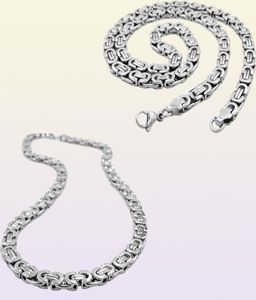 Collier en acier inoxydable Lien byzantin Silver Chain Men Femme Colliers Fashion Unisexe Colliers en argent épais Largeur 6 mm 8 mm 18026004