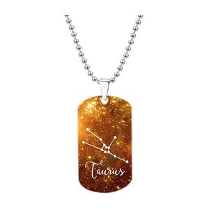 Collier en acier inoxydable, couleurs européennes et américaines imprimées douze constellations suspendues cadeau commémoratif, collier en acier en titane