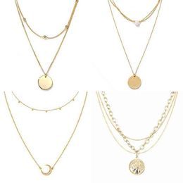 Rvs Ketting voor Vrouwen Multilayer Ketting Vintage Boheemse Dubbellaags Munt Pendant Collier Sieraden G220310