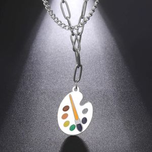 Roestvrijstalen ketting voor vrouwen trend kunstenaar s palet Paint borstel hanger nek ketting sieraden verjaardagscadeaus