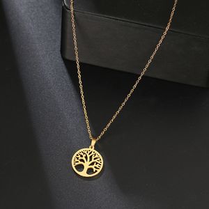 Collier en acier inoxydable arbre de vie chaud pendentif rond colliers Bijoux Collier élégant femmes fille Bijoux cadeaux