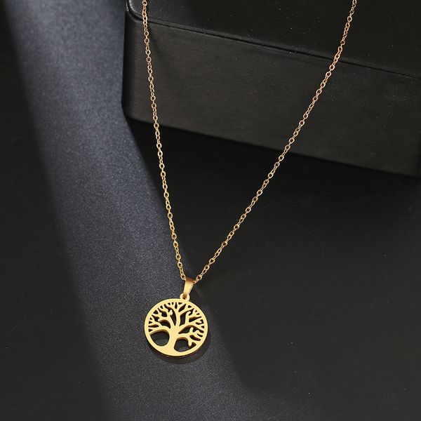 Collier en acier inoxydable arbre de vie chaud pendentif rond colliers Bijoux Collier élégant femmes fille Bijoux cadeaux