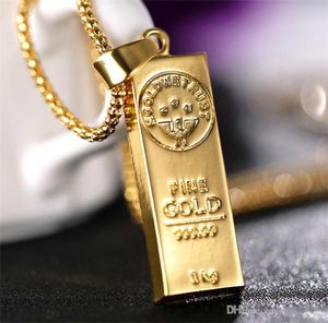 Roestvrij stalen ketting Iced Out Golden Bar Form Pendant Round Box Chain Fortune Charm Necklace Hip Hop Mens Christmas Gift4061126