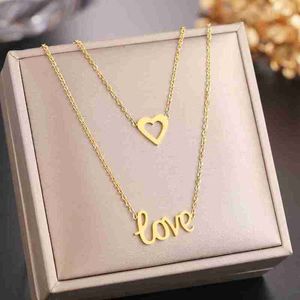 Colliers en acier de concepteur romantique coeur amour pendentifs chaîne multicouche tour de cou collier exquis pour les femmes bijoux cadeaux de fête 2YH4