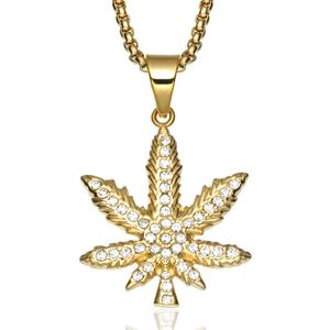 Roestvrij staal Nieuwe trendy Gold Men Women Domle Tree Plant Pendant Leaf Maple Bladeren vrouwelijke mannelijke trui ketting hangers sieraden met CZ Stones