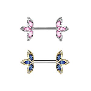Pince à mamelon en acier inoxydable cristal feuille fleur mamelon anneau strass corps Piercing bijoux pour les femmes