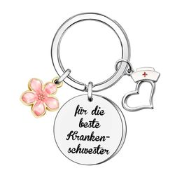 Infirmière en acier inoxydable porte-clés pendentif créatif fleur en forme ronde marque porte-clés bagages décoration porte-clés infirmière jour cadeau
