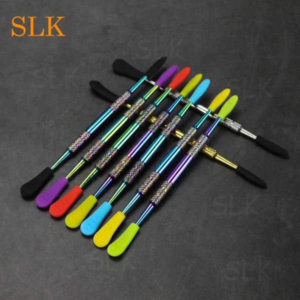 Acier inoxydable ou titane ongles dabber outils logo personnalisé huile bho extracteur argent or arc-en-ciel sec herbe cire atomiseur dab accessoires