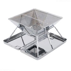 Roestvrijstalen Outdoor Houtskool BBQ Grill Rack Vouwen BBQ Barbecue Accessoires Draagbare Home Keuken Camping Kookgerei