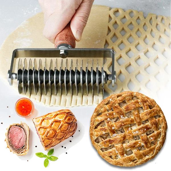 Coupe-treillis à pâtisserie en acier inoxydable, pâte à biscuits, tarte, Pizza, rouleau à pain avec manche en bois, outil pour pâtes, ustensiles de cuisson à faire soi-même, 240318