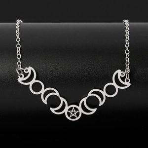 Collier chaîne pentagramme en acier inoxydable pentagramme soleil lune pendentif colliers déclaration de sorcellerie bijoux gargantilla pour femmes337R