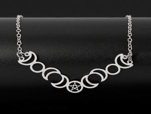 Collier chaîne pentagramme en acier inoxydable pentagramme soleil lune pendentif colliers déclaration de sorcellerie bijoux gargantilla pour femmes9148911