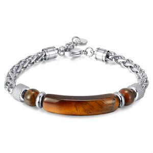 Bracelet de personnalité en acier inoxydable hip hop, perles en pierre d'oeil de tigre, chaîne tressée, bracelet en acier inoxydable n1476