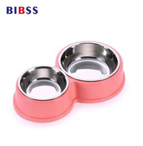 Bols pour chiens pour animaux de compagnie en acier inoxydable Double chiot chats mangeant un contenant de mangeoire bol à boire AntiSlip Nourrissant l'arrosage de l'arrosage Y200922182692