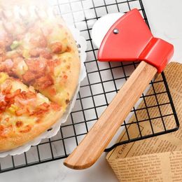 Roestvrijstalen pizza-snijders Pastry Roller Axe-vormige Pizza Slicer met bamboe handgrepen Pizza Knife Wheel Scissor keukengereedschap