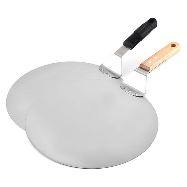 Pelle à Pizza en acier inoxydable, avec Long manche en bois, spatule de 10/12 pouces pour la cuisson de gâteaux au four