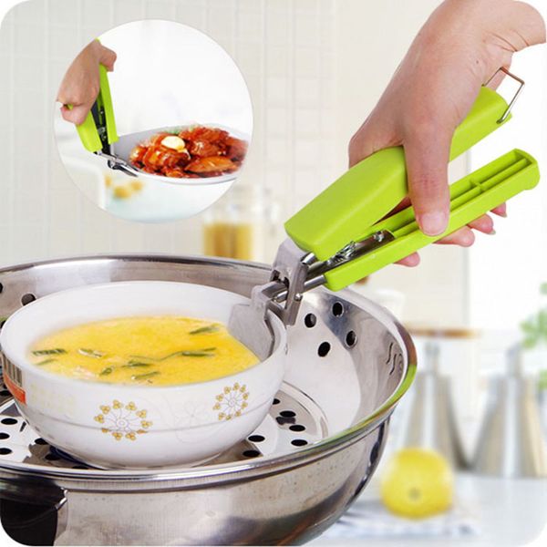 Olla de acero inoxidable Pan Pinza Herramientas de cocina Abrazadera para platos Soporte para cuenco Clip A prueba de calor Mango antideslizante Pinzas para placa Multifunción JY0543