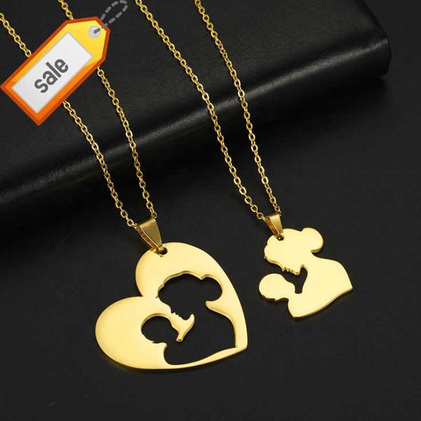 Acier inoxydable coeur enceinte couture creuse maman enfants et enfant bébé pendentif collier bijoux pour cadeau de fête des mères