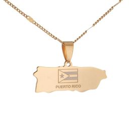 Colliers avec pendentif carte de portorica en acier inoxydable, chaîne pour femmes, bijoux 1022860