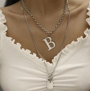 Roestvrijstalen punkketen hanger ketting voor vrouwen heup gotische letter b metaal dubbele paar nek mode sieraden chokers576513333