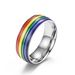 roestvrijstalen regenboogvlag gay titanium ring vergulde 18k gouden lara zes kleuren gelijkgestemde LGBT gay heren en damesringen