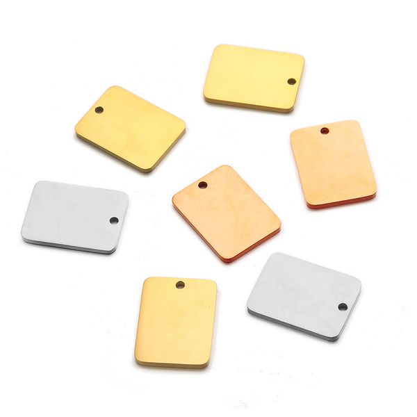 Acier inoxydable Rectangle blanc carré étiquette breloques pour faire collier Bracelet métal étiquette vierge pendentif en gros 20 pièces